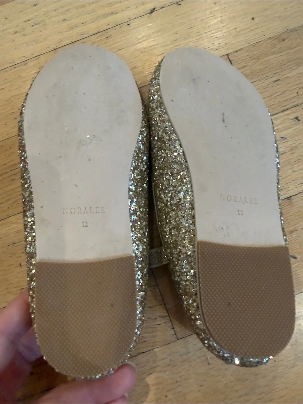 Noralee Girls' Gold Glitter Ballet Flats with Bow Strap